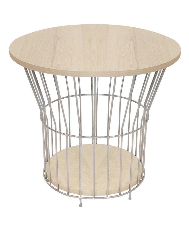 Indoor Steel Wire Pedestal End Table with Mdf Pull-Open Tabletop - 17.25” H - Cream