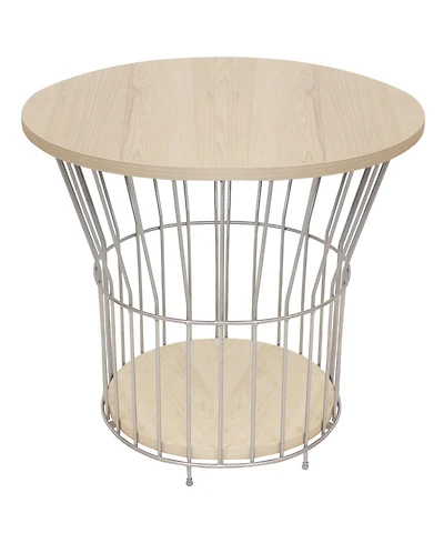 Indoor Steel Wire Pedestal End Table with Mdf Pull-Open Tabletop - 17.25” H - Cream
