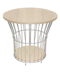 Indoor Steel Wire Pedestal End Table with Mdf Pull-Open Tabletop - 17.25” H - Cream