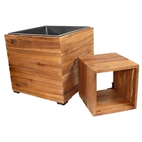 Indoor/Outdoor Square Acacia Wood Planter Box with Plastic Liner - 2pk