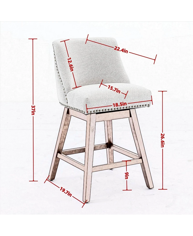 Set of 2 Counter Height Swivel Bar Stools, 26" Upholstered Chairs with 360° Swivel-The Pop Home