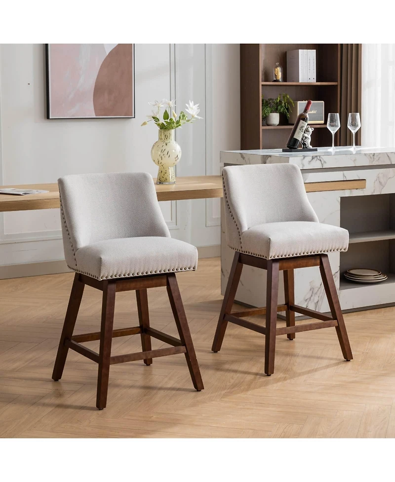 Set of 2 Counter Height Swivel Bar Stools, 26" Upholstered Chairs with 360° Swivel-The Pop Home