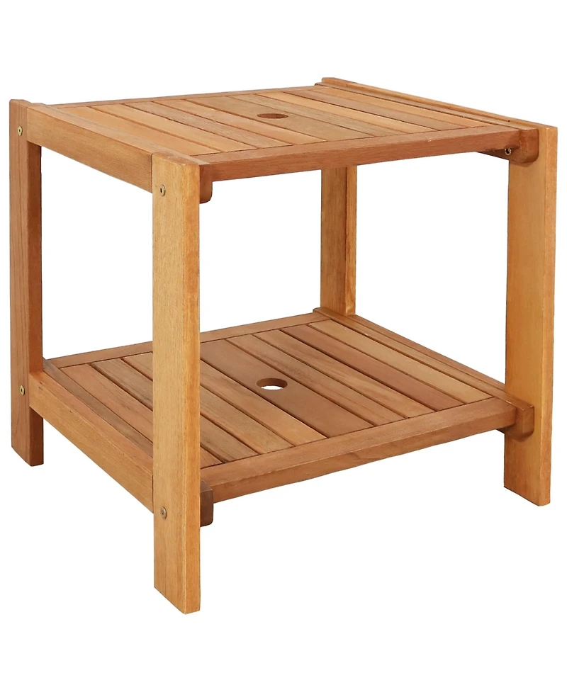 Meranti Wood Outdoor Patio Side Table - Teak Oil Finish - 20-Inch