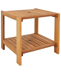 Meranti Wood Outdoor Patio Side Table - Teak Oil Finish - 20-Inch