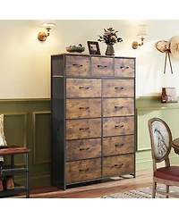Wlive Tall Dresser for Bedroom with 13 Drawers Storage Organizer Unit Fabric Closet Chest of Steel Frame Wood Top