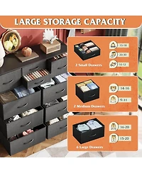 Wlive Dresser for Bedroom with 10 Drawers Fabric Chest of Side Pockets and Hooks Sturdy Metal Frame Organizer Unit Ro