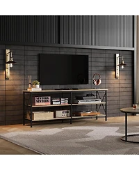 Wlive Tv Stand for 65 70 inch Entertainment Center with Storage Industrial Console Living Room Long 63" Cabinet Metal Frame