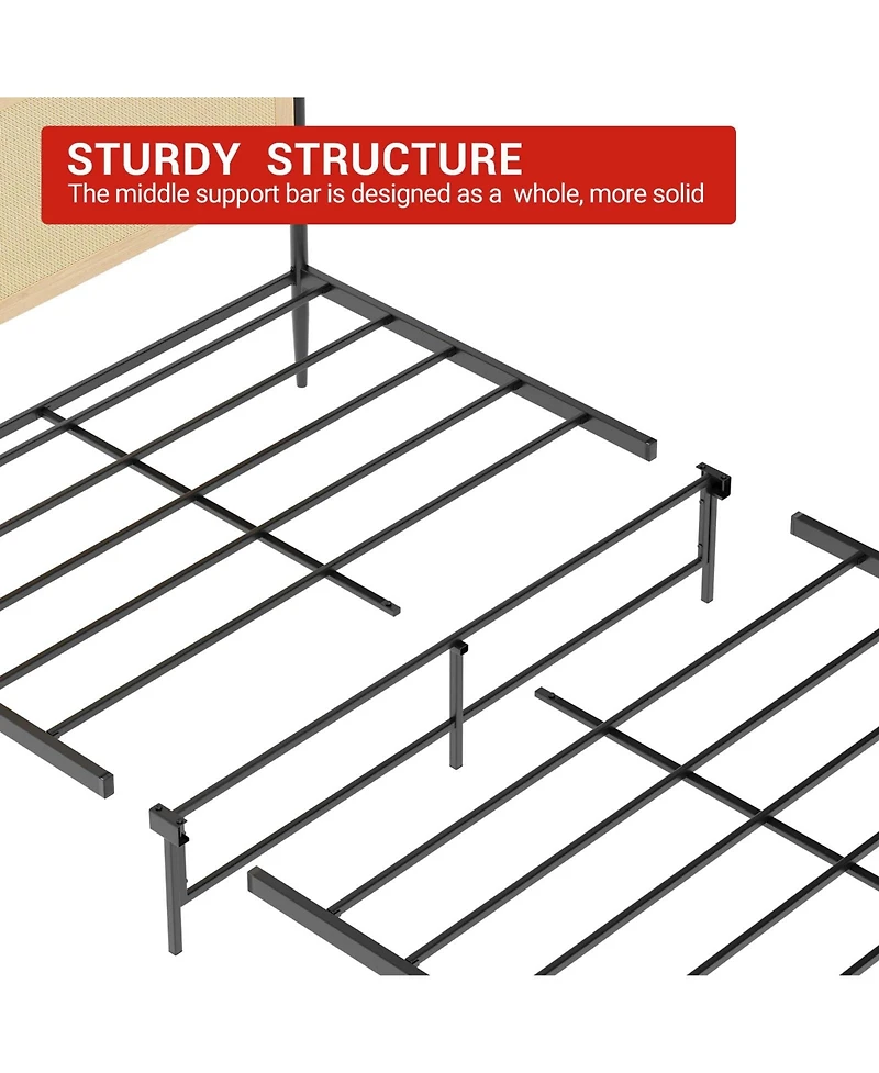 gaomon Queen Bed Frame with Rattan Headboard, Platform Bed with Strong Metal Slat Support