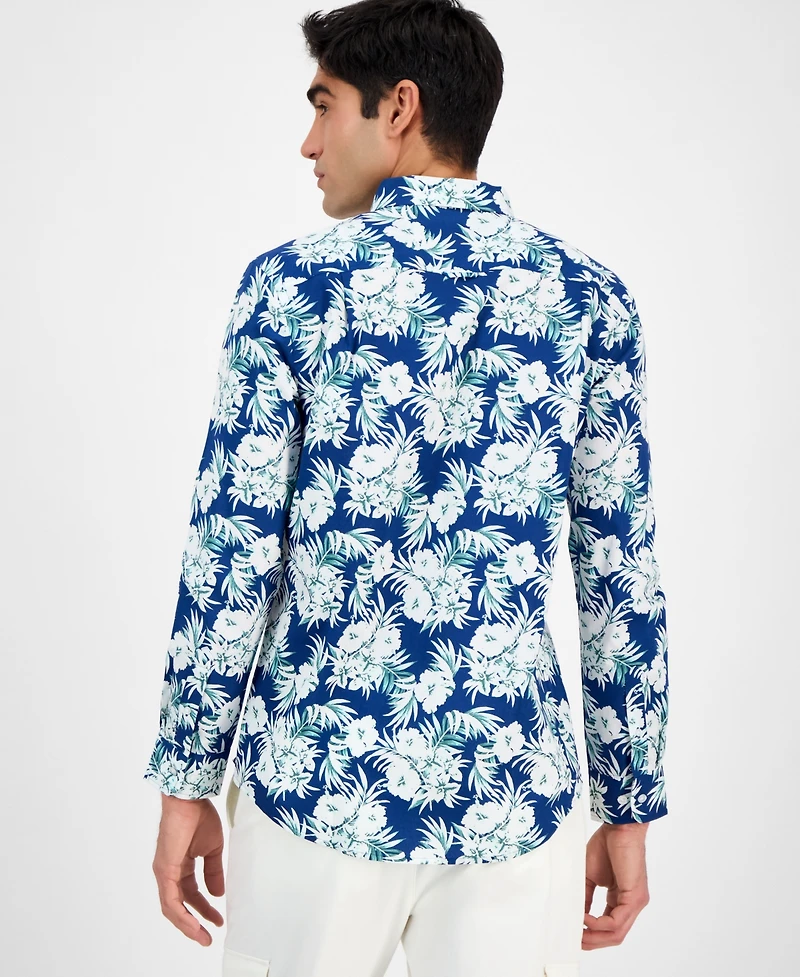 Club Room Men's Regular-Fit Stretch Floral Button-Down Poplin Shirt, Exclusively at Macy's