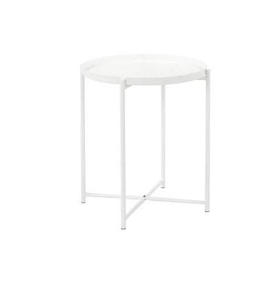 Side End Table with Round Tray Top and Modern Open Metal Frame Sleek and Stylish Accent for Living Room or Bedroom