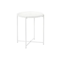 Side End Table with Round Tray Top and Modern Open Metal Frame Sleek and Stylish Accent for Living Room or Bedroom