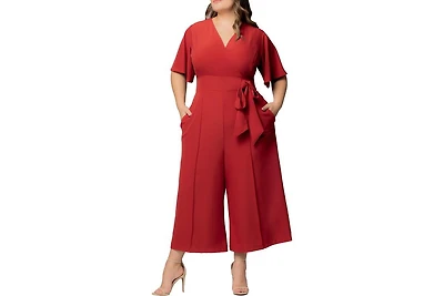 Kiyonna Plus Size Evelyn Cropped Wide Leg Jumpsuit