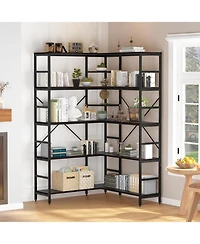 gaomon 4 Tier Industrial Bookshelf, Heavy Duty Metal L-Shaped Design