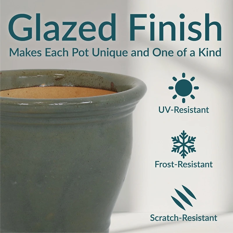 Studio Outdoor/Indoor High-Fired Glazed Uv- and Frost-Resistant Ceramic Planters with Drainage Holes