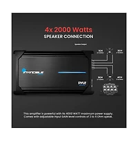 Pyle 4 Channel 2000W Max Bridgeable Mosfet Amplifier, Invincible Series