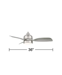 Casa Vieja 36" Verdin Modern Indoor Outdoor Ceiling Fan 3 Blade Led Light Remote Control Brushed Nickel Finish Bedroom Damp Rated