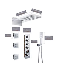 Chrome Luxury Temperature Thermostatic Shower System wtih Handheld Sprayer Wall Mount Rain Dual Shower Heads with 3 Body Jet