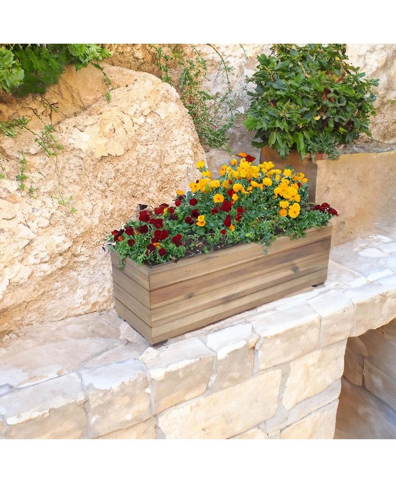 Indoor/Outdoor Rectangle Acacia Wood Planter Box with Plastic Liner - 24.25"