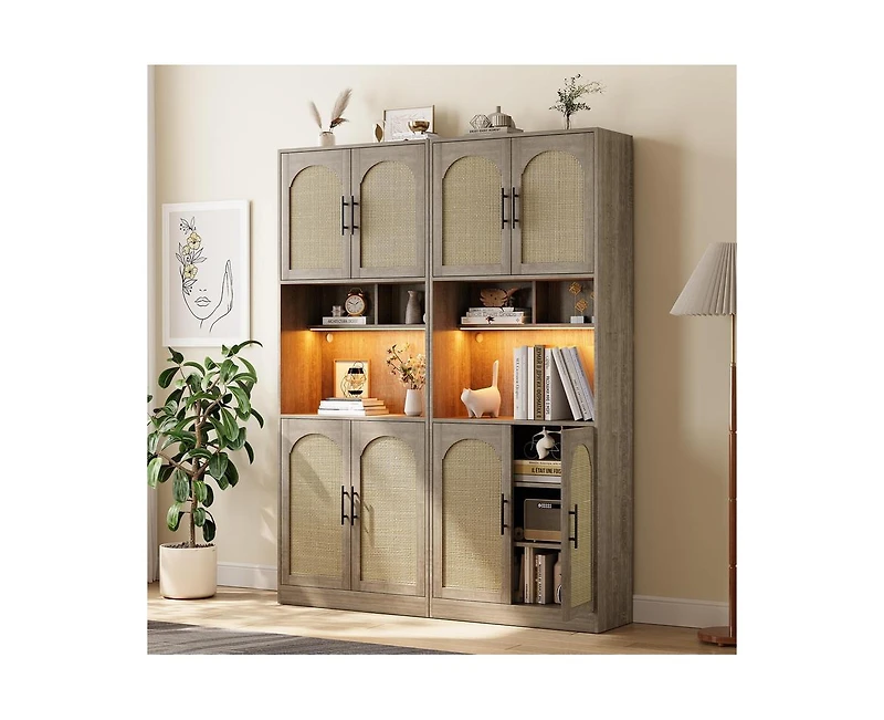 gaomon 71" Tall Kitchen Pantry Storage Cabinet, Kitchen Hutch Storage Cabinet with Led Lights, Freestanding Pantry Cabinet with Microwave Shelf, for D