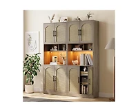 gaomon 71" Tall Kitchen Pantry Storage Cabinet, Kitchen Hutch Storage Cabinet with Led Lights, Freestanding Pantry Cabinet with Microwave Shelf, for D