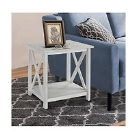 1 Open Shelf End Table with X-Shaped Accents Stylish and Functional Storage for Living Room or Bedroom