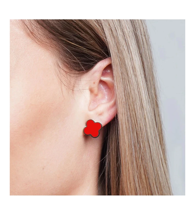 The Lovery Large Coral Clover Stud Earrings 14K Gold