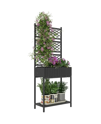 Outsunny Rat Raised Planter Box with Trellis and Storage Shelf,