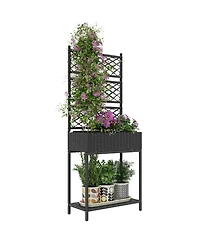 Outsunny Rat Raised Planter Box with Trellis and Storage Shelf,