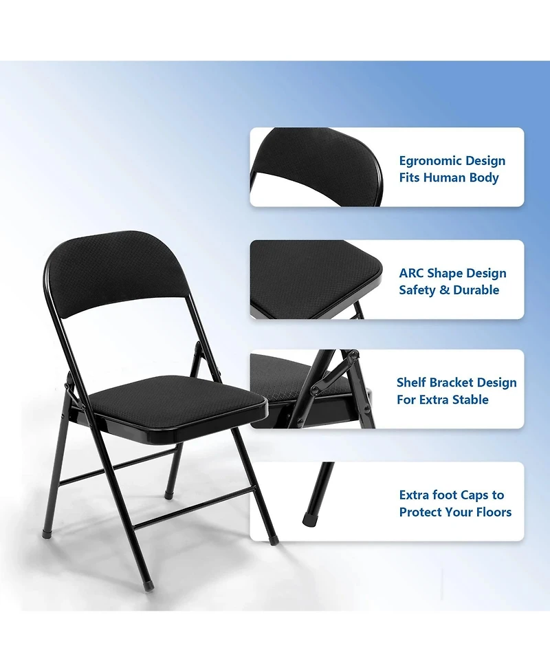 4/6/10-Pack Folding Chair Set with Fabric Upholstered Padded Seat Metal Frame for Home Office Dining Room-10 Pack