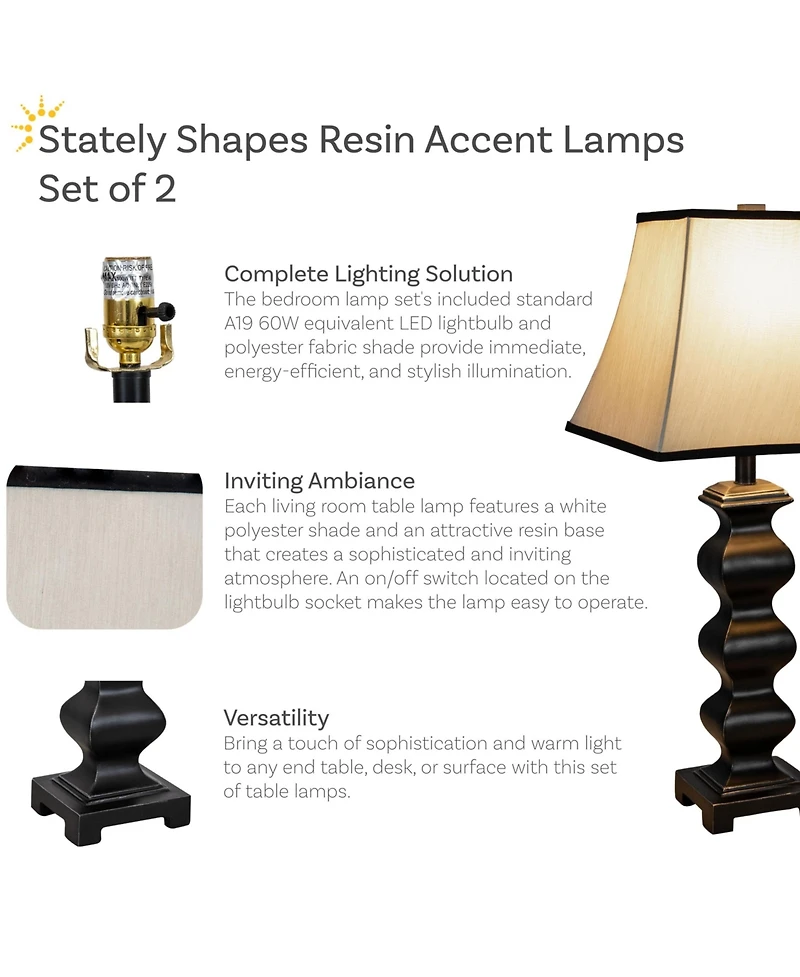 29" H Stately Shapes Resin Accent Table Lamps Set of 2