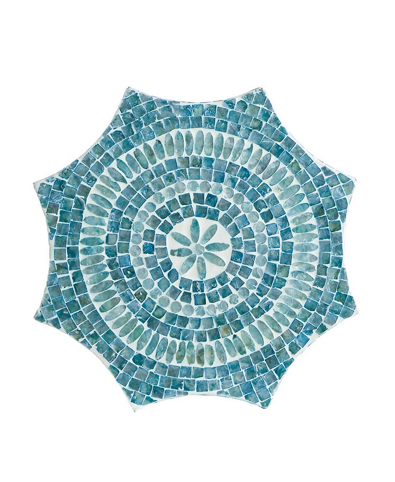 Stool Table with Capiz Shell Inlay and Floral Geometric Design Elegant and Unique Accent for Living Room or Bedroom