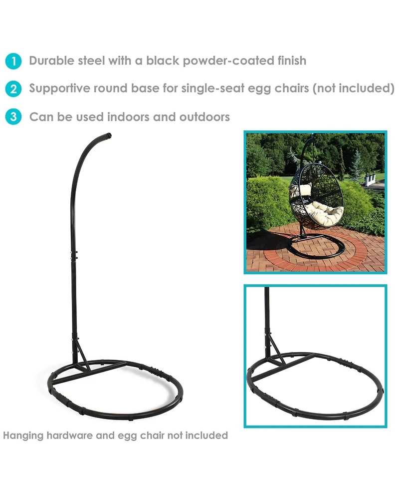 Durable Indoor/Outdoor Egg Chair Stand with Extra-Wide Round Base, Hardware and Powder-Coated Finish - 76" H - Black