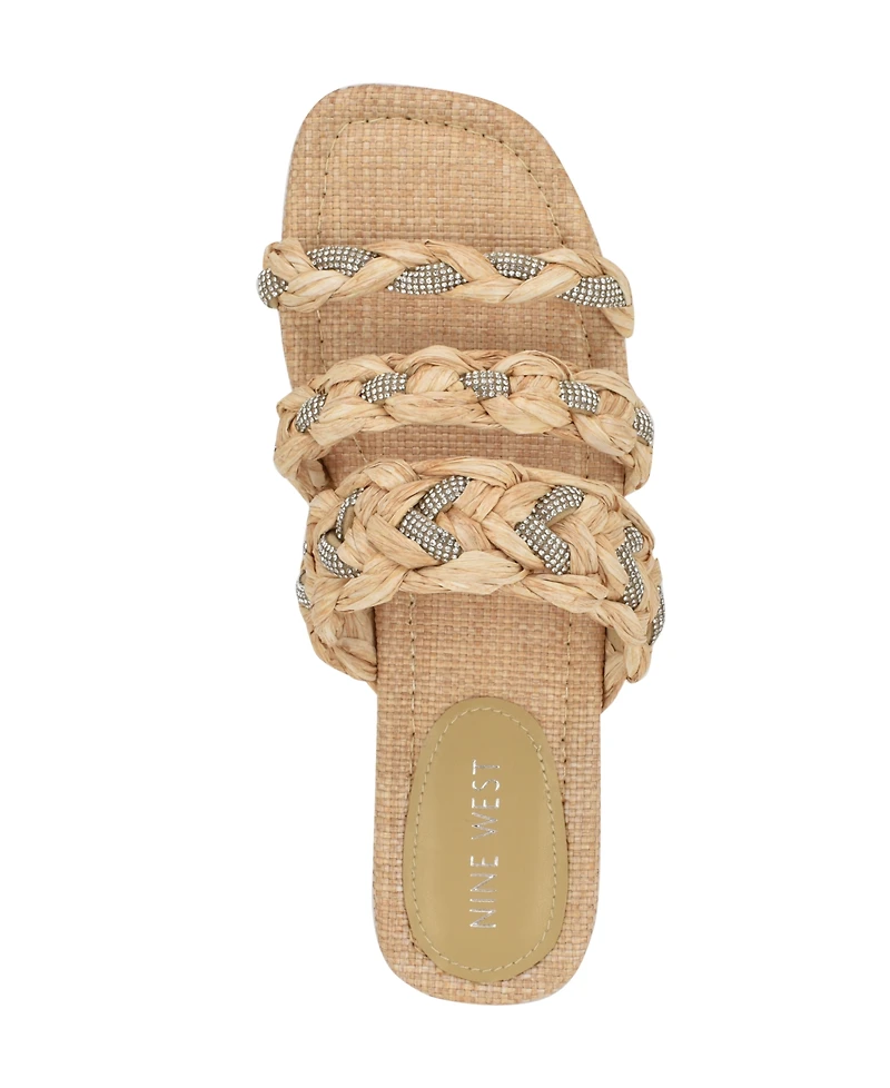 Nine West Women's Qazz Woven Embellished Flat Sandals