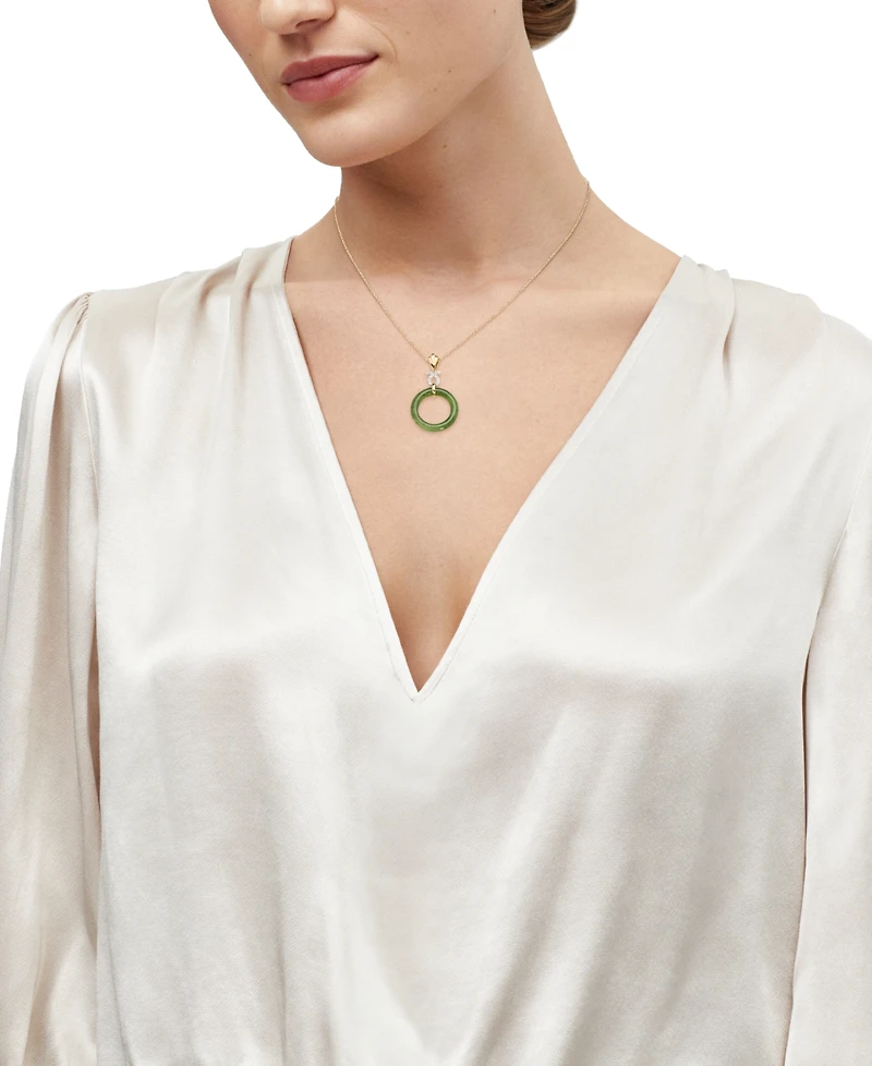 Macy's Green Jade & Diamond Accent Pendant Necklace in 14k Gold Over Sterling Silver, 16" + 2" Extender