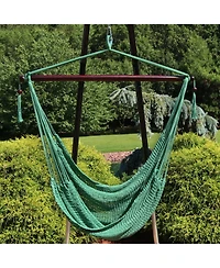 Modern Boho-Style Soft-Spun Polyester Rope Hanging Caribbean Xl Hammock Chair for Yard, Balcony, and Garden