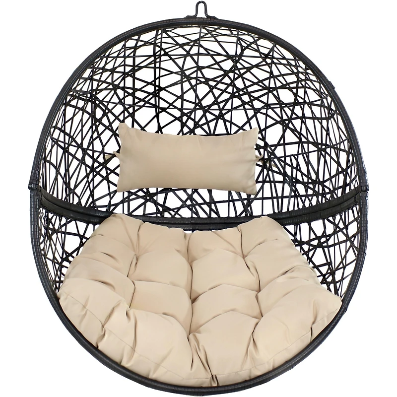 Outdoor Resin Wicker Patio Jackson Hanging Basket Egg Chair Swing with Cushions and Headrest - 2pc