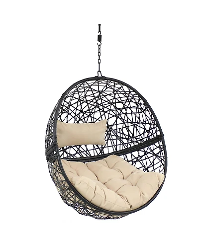 Outdoor Resin Wicker Patio Jackson Hanging Basket Egg Chair Swing with Cushions and Headrest - 2pc