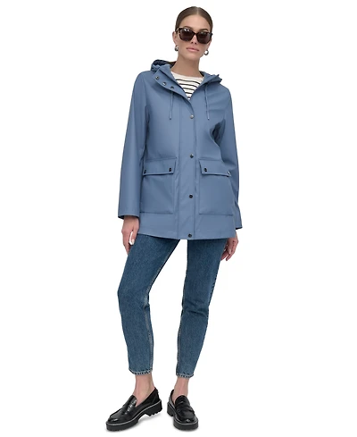 Dkny Women's Hooded Zip-Front Water-Resistant Raincoat