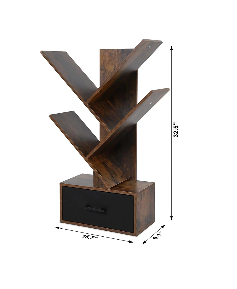gaomon 4 Tier Tree Bookshelf with Storage Drawer