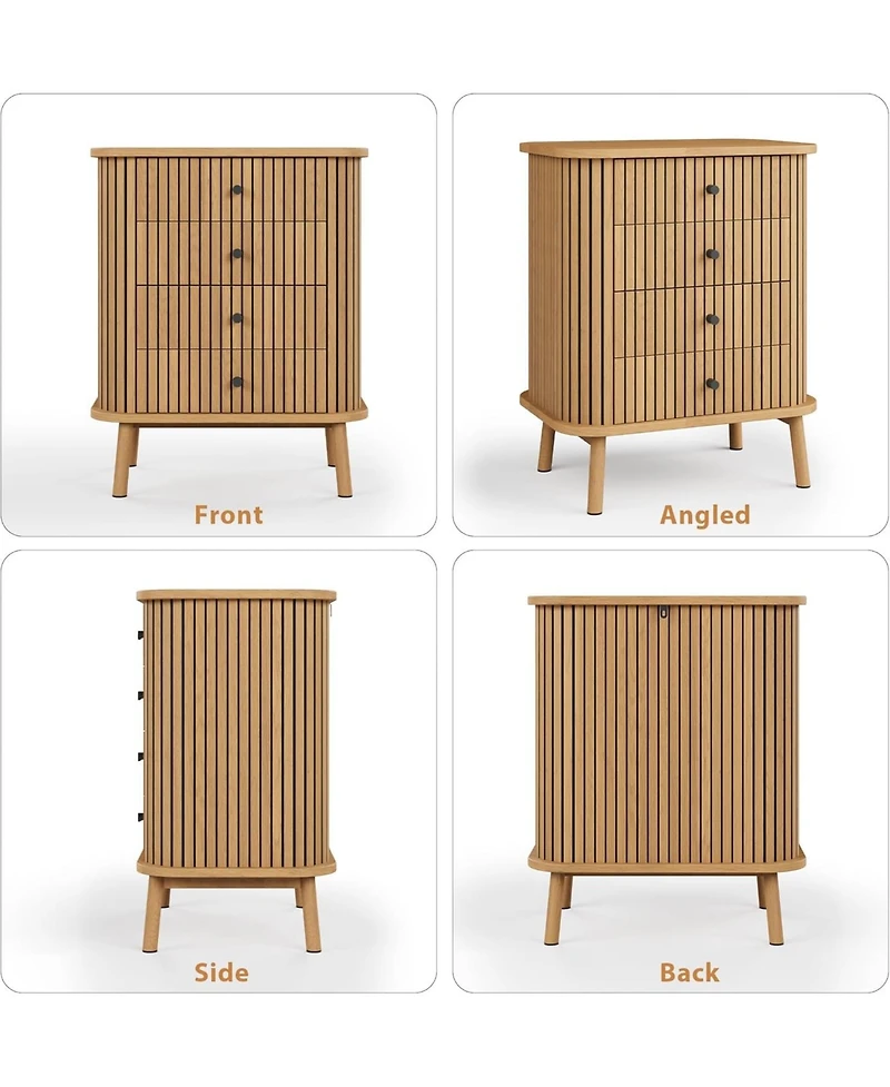 4 Drawer Dressers, Chest of Drawers for Bedroom, Nightstand, Spacious Storage Boho Wicker Dresser with Matte Black Handles and Wood Legs for Living Ro