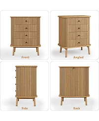 4 Drawer Dressers, Chest of Drawers for Bedroom, Nightstand, Spacious Storage Boho Wicker Dresser with Matte Black Handles and Wood Legs for Living Ro