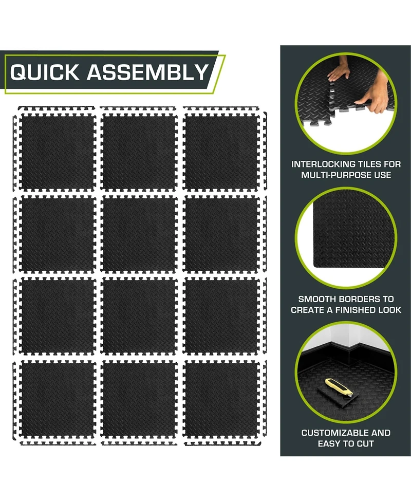 ProsourceFit Exercise Puzzle Mat 1/2-in, Blue, 48 Sq Ft - 12 Tiles