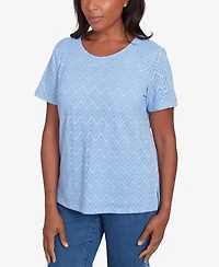 Alfred Dunner Women's Classic Textured Chevron Lace Back Top