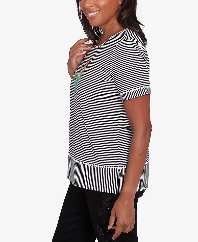 Alfred Dunner Women's Classic Crewneck Parrot Striped Top