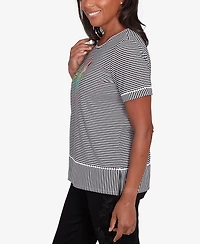 Alfred Dunner Women's Classic Crewneck Parrot Striped Top