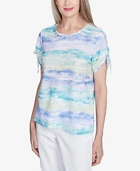 Alfred Dunner Women's Tied Short Sleeve Watercolor Top