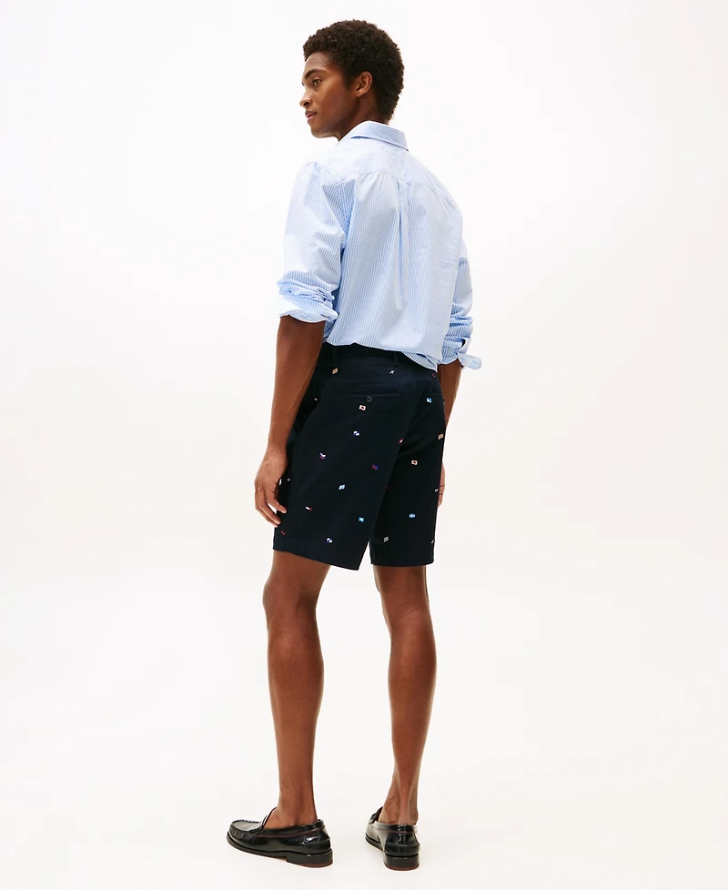 Tommy Hilfiger Men's Straight-Fit Flag Embroidered 9-1/2" Chino Shorts