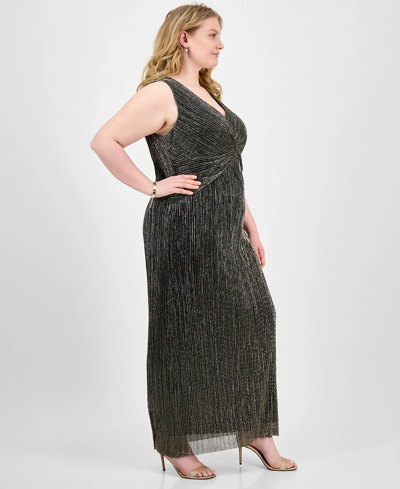 Connected Plus Size Twisted Metallic Jersey Maxi Dress
