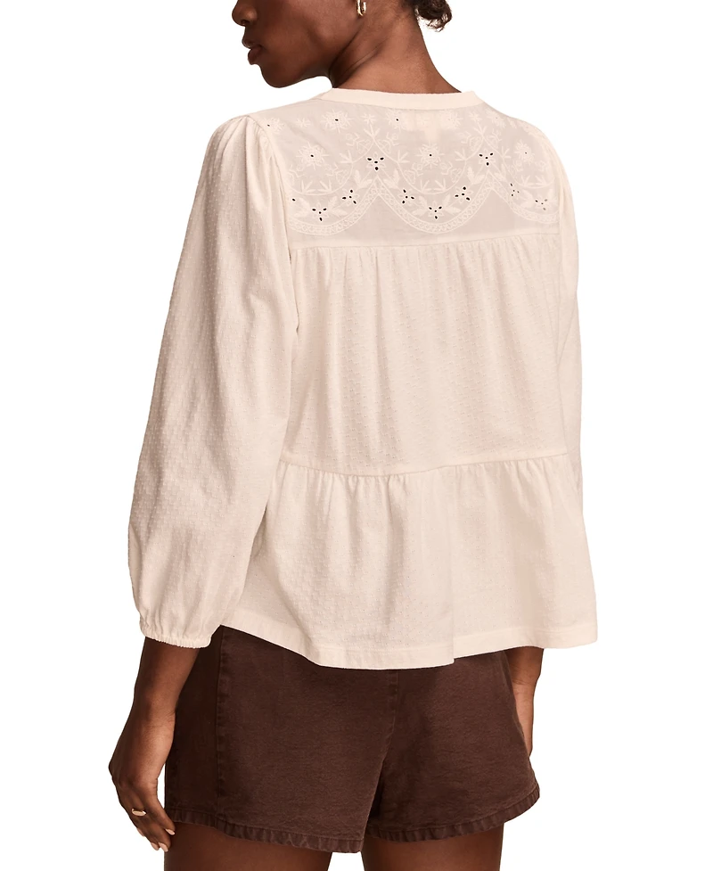 Lucky Brand Women's Embroidered Peasant Top
