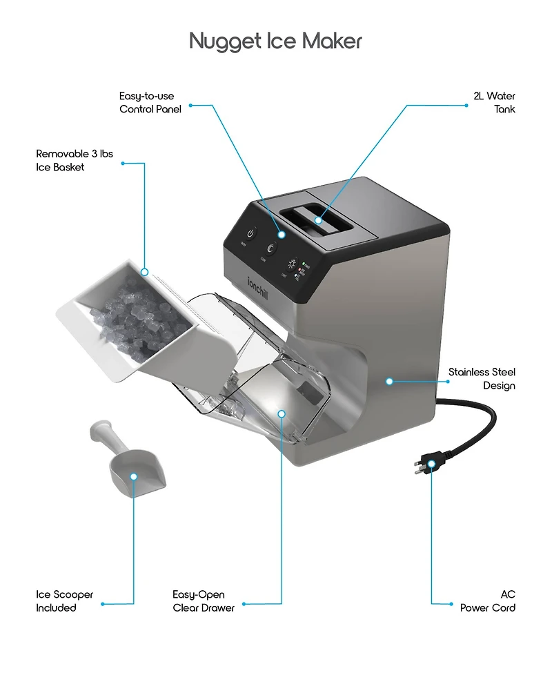 Tzumi ionchill QuickCube Nugget-Shaped Compact Countertop Ice Maker